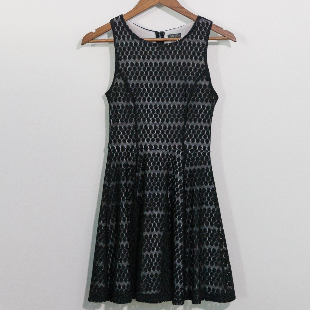 Lily Rose Black Ivory Lace Sleeveless Fit and Flare Dress XS I1146U23C8